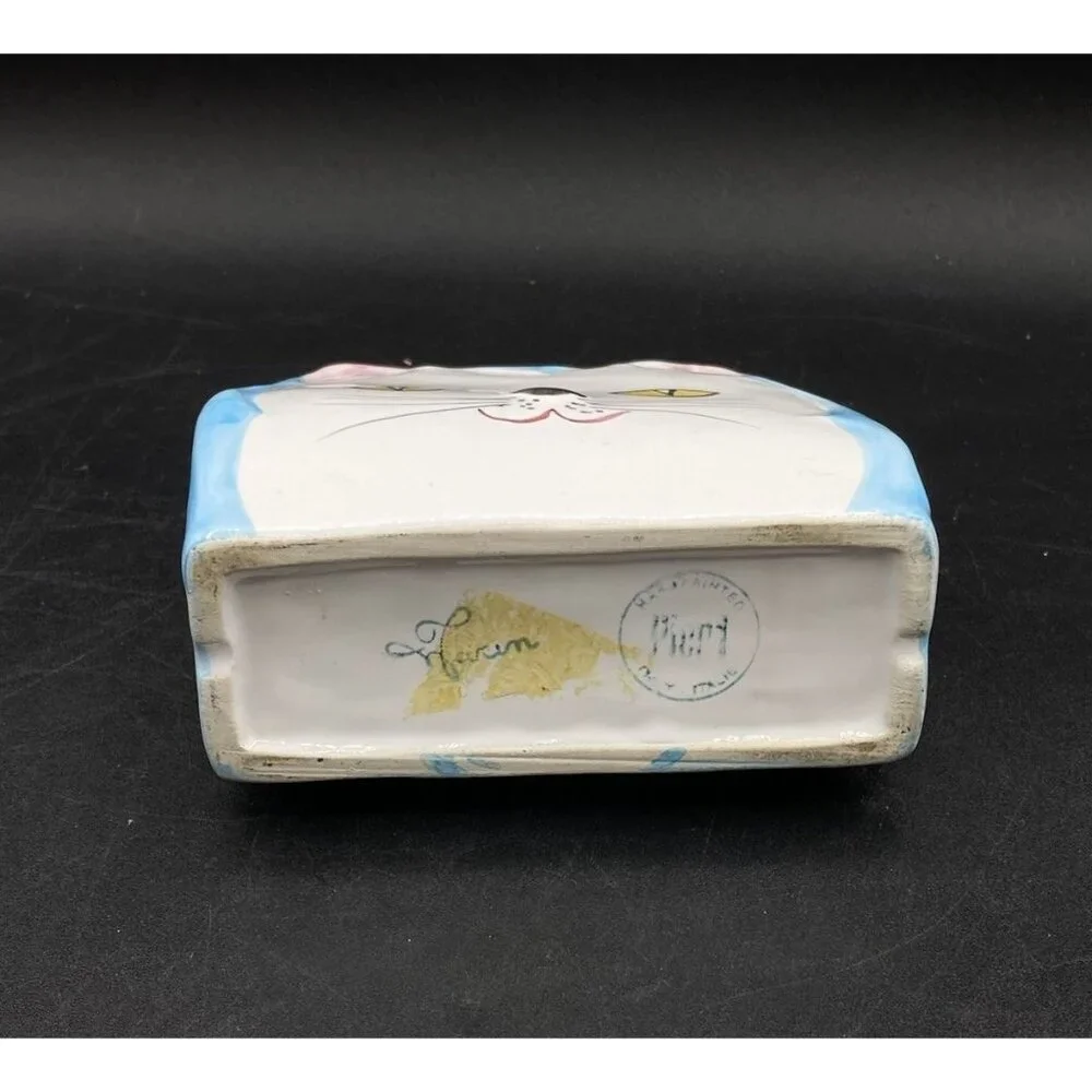 Pier 1 Italy Art Pottery Ceramic Cat Napkin Holder Whimsical Kitsch Vintage